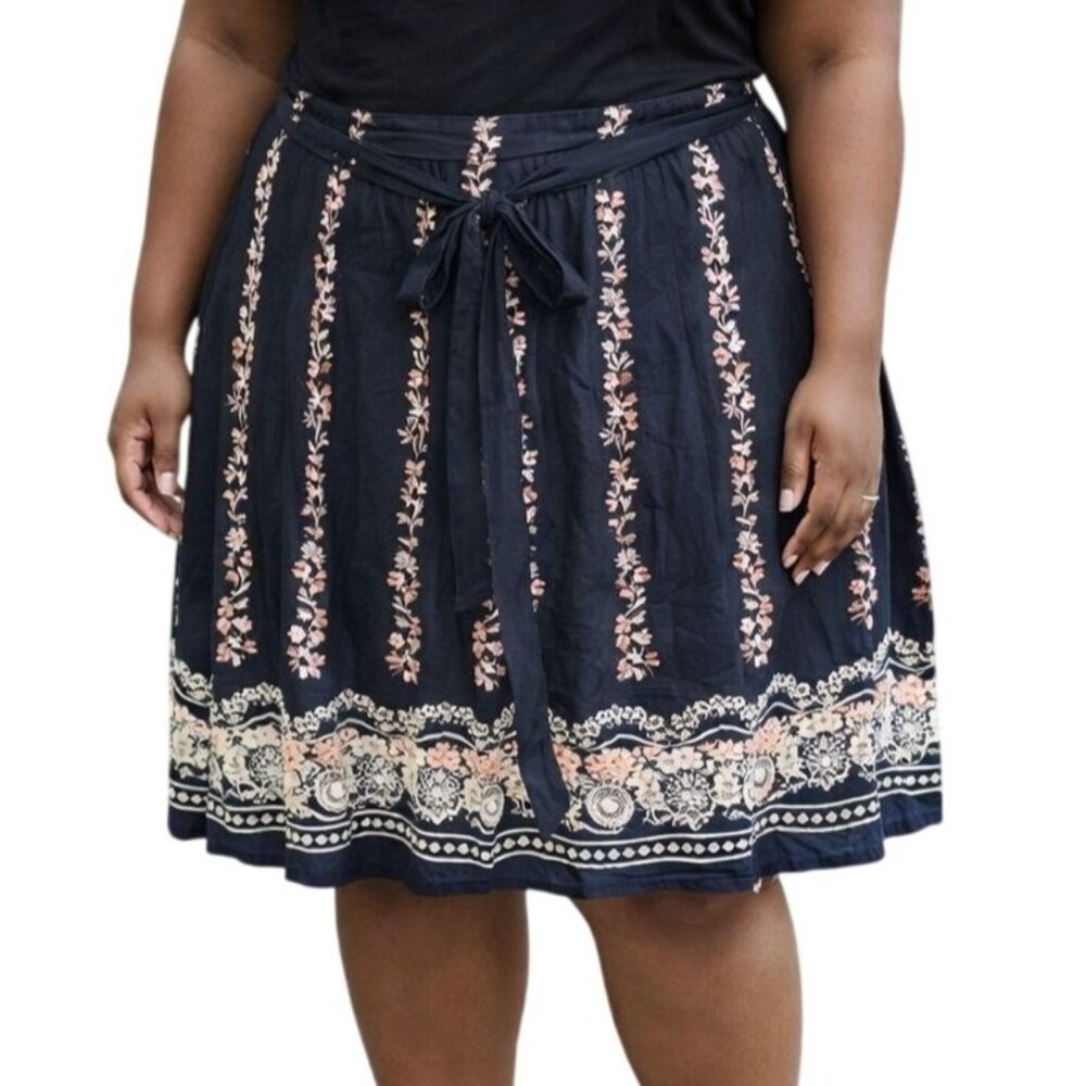 Mix Nouveau Plus Size 2X Skirt  Womens Floral Waist Tie Boho Design Fully Lined